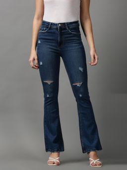 SHOWOFFFF - Womens Mildly Distressed Bootcut Blue Denim Jeans