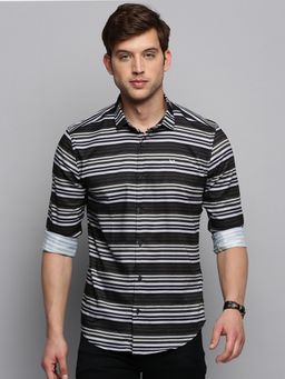 SHOWOFFFF - Mens Spread Collar Striped Olive Classic Shirt