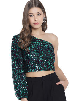 Trend Arrest - Green One Shoulder Party Top