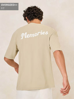Styli - Men Beige Back and Front Typo Oversized Cotton Rich Tee