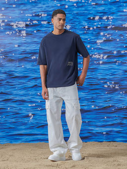 Styli - Men White Cotton Premium Wide Leg Cargo Jeans