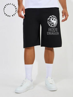 Styli - Men Black House Of Dragon Graphic Print Oversized Terry Shorts
