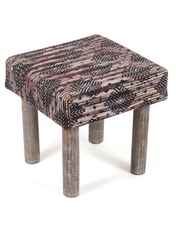 Ikiriya - Lisbone Solid Wood Stool in Black Diamond Jackard fabric (1 Year Warranty)