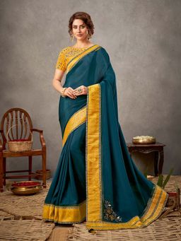 Odette - Teal Silk Georgette Saree with Unstitched Blouse