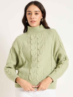 Femmella - Sage Green Cable Knit Sweater