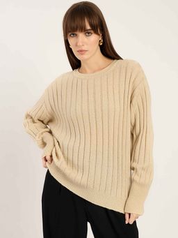 Femmella - Beige Lurex Crew Neck Sweater