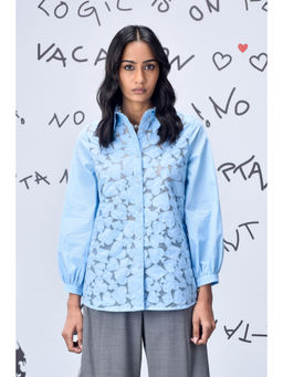 Genes Lecoanet Hemant - Women Cutout Self Design Shirt Light Blue