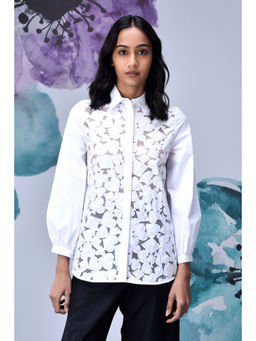 Genes Lecoanet Hemant - Women Cutout Self Design Shirt White
