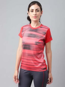 Dpassion - Women Red Printed Round Neck Half Sleeve Polyester T-Shirt
