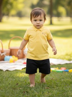 MINI KLUB - Yellow Cotton Half Sleeves Solid Polo T-Shirt