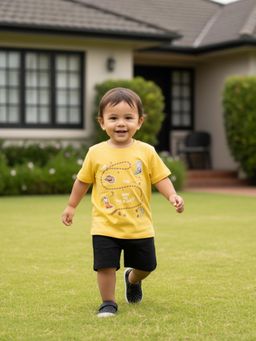 MINI KLUB - Yellow Cotton Half Sleeves Graphic Printed T-Shirt