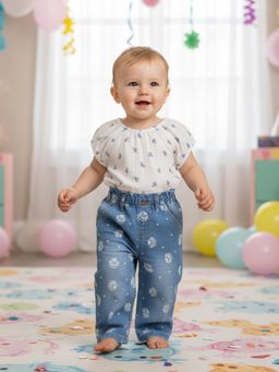 MINI KLUB - Blue Cotton Shell Embroidered Denim Jeans