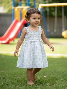 MINI KLUB - White & Blue Sleeveless Floral Printed Dress