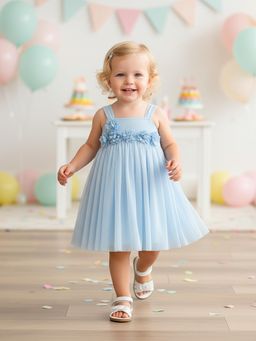 MINI KLUB - Blue Sleeveless Floral Corsage Dress