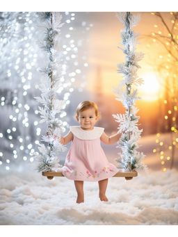 MINI KLUB - Pink Cotton Sleeveless Floral Embroidered Dress