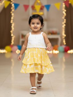 MINI KLUB - Cotton Sleeveless Floral Embroidered Top with Skirt