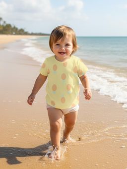 MINI KLUB - Yellow Cotton Half Sleeves Strawberry Printed Top