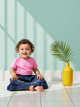 MINI KLUB - Navy Blue Cotton Floral Embroidered Skirt