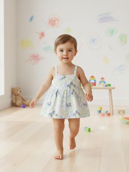 MINI KLUB - White Cotton Sleeveless Bow Printed Top