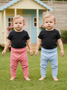 MINI KLUB - Cotton Birds Printed and Solid Knit Pants (Pack of 2)