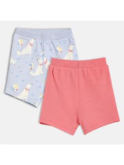 MINI KLUB - Pink and Blue Cotton Printed and Solid Shorts (Pack of 2)