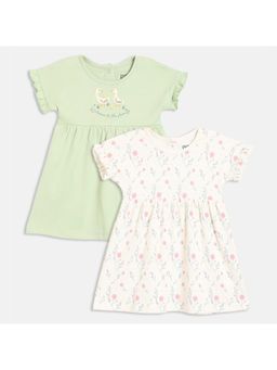 MINI KLUB - Cotton Half Sleeves Floral Printed Dress (Pack of 2)