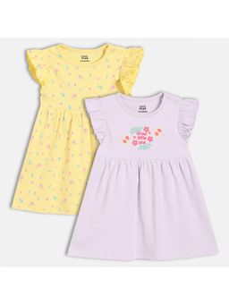 MINI KLUB - Cotton Half Sleeves Floral Printed Dress (Pack of 2)