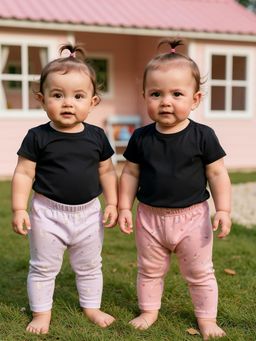 MINI KLUB - Cotton Birds Floral and Solid Knit Pants (Pack of 2)