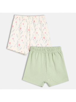 MINI KLUB - White & Green Cotton Floral Printed Solid Shorts (Pack of 2)