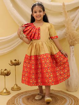 BownBee - Girls Red Short Sleeves Jacquard Party Dress