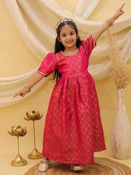 BownBee - Girls Pink Short Sleeves Pathani Gown