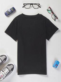 The Fit Theory - Boys Black Short Sleeves Solid Round Neck T-Shirt