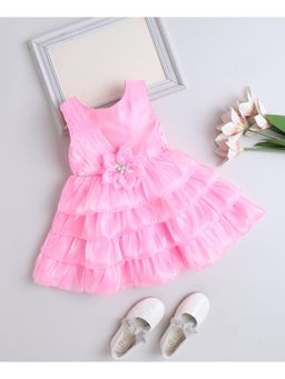 The Magic Wand - Pink Woven Sleeveless Corsage Detailed Layered Dress