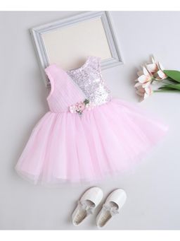 The Magic Wand - Pink Woven Sleeveless Corsage Detailed Gliter Flared Dress