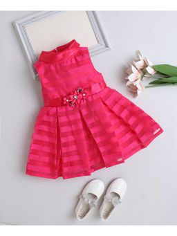 The Magic Wand - Pink Woven Sleeveless Stripes Box Pleated Flared Dress