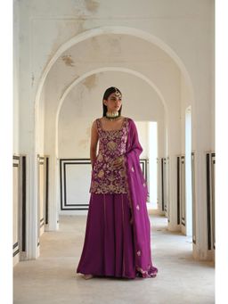 Ease Clothing - Purple Short Kurta with Palazzo and Dupatta (Set of 3)
