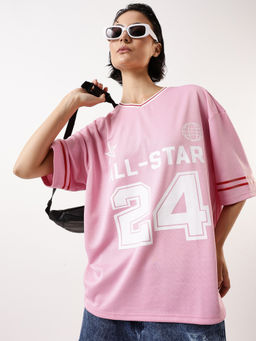 Hubberholme - Women Printed Oversized V Neck Half Sleeve T-shirt