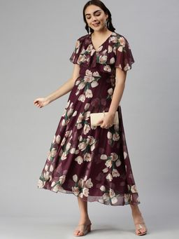 SHOWOFF - Women Magenta Floral V-Neck Dress