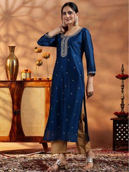 Libas - Blue Pull On Three Fourth Sleeves Straight Kurta
