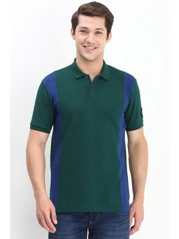 Allen Solly - Men Green Cotton Colorblock Collar Neck Polo T-Shirt
