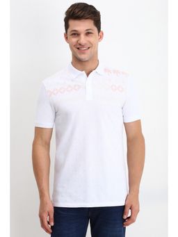 Allen Solly - Men White Cotton Printed Collar Neck Polo T-Shirt