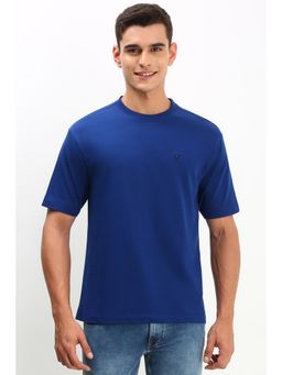 Allen Solly - Men Blue Cotton Solid Crew Neck T-Shirt