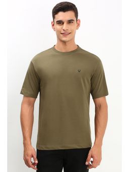 Allen Solly - Men Olive Cotton Solid Crew Neck T-Shirt