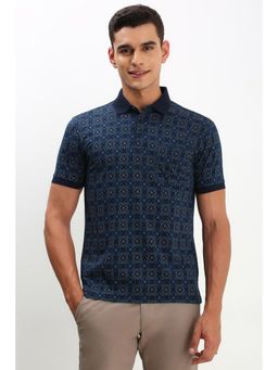 Allen Solly - Men Navy Blue Cotton Printed Collar Neck Polo T-Shirt
