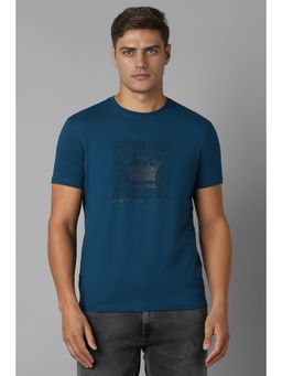 Louis Philippe - Men Navy Blue Cotton Printed Crew Neck T-Shirt
