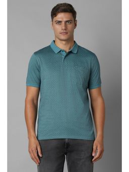 Louis Philippe - Men Green Cotton Printed Collar Neck Polo T-Shirt