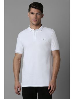 Louis Philippe - Men White Cotton Solid Collar Neck Polo T-Shirt