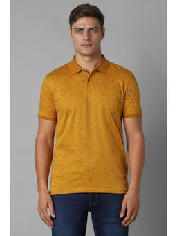 Louis Philippe - Men Mustard Cotton Paisley Print Collar Neck Polo T-Shirt