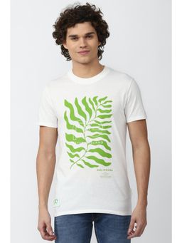 Peter England - Men White Cotton Graphic Printed Round Neck T-Shirt