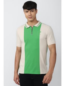 Peter England - Men White Blended Fabric Colorblock Collar Neck Polo T-Shirt